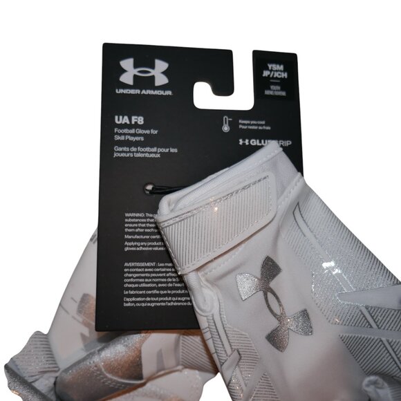 Under Armour YSM Football Gloves Size S Super Sticky Glue Grip White/Silver NWT - Picture 5 of 7